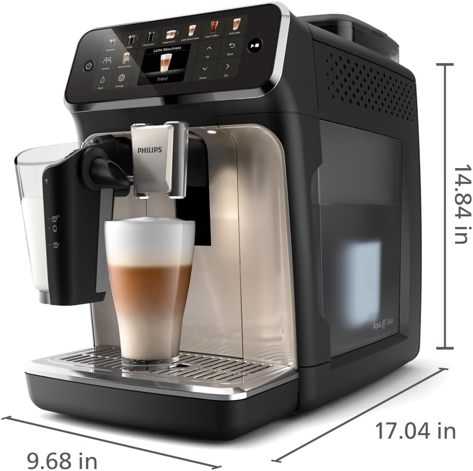 Philips Seria 5500 automatyczny ekspres do kawy (EP5544/50) – system mleczny LatteGo, 20 gorących i zimnych specjałów kawowych, 40% cichszy dzięki SilentBrew, QuickStart, czarny/szary